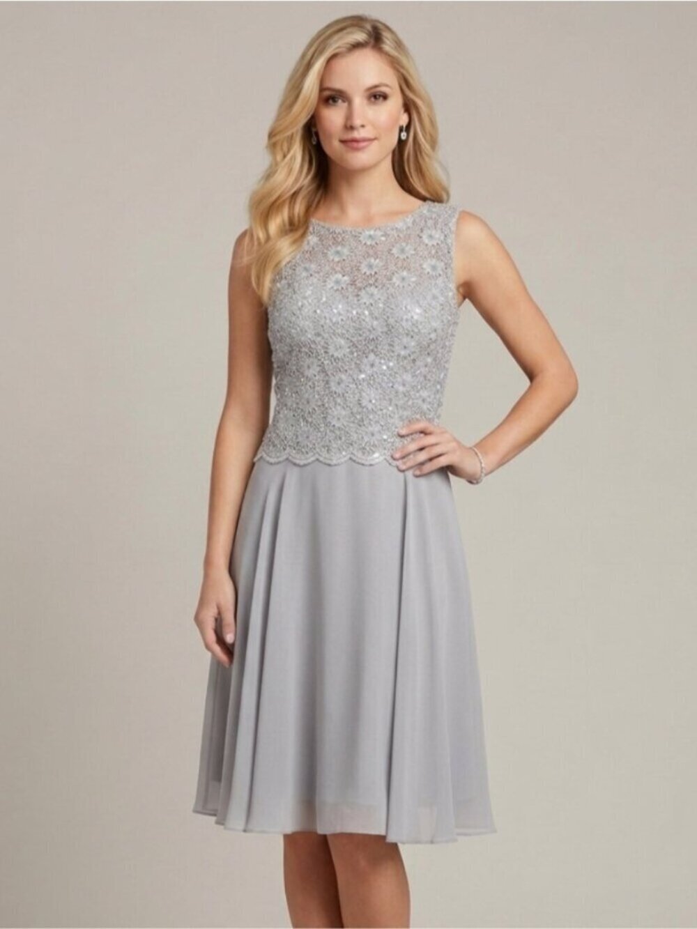 Laura Petites Lace Chiffon Cocktail Dress